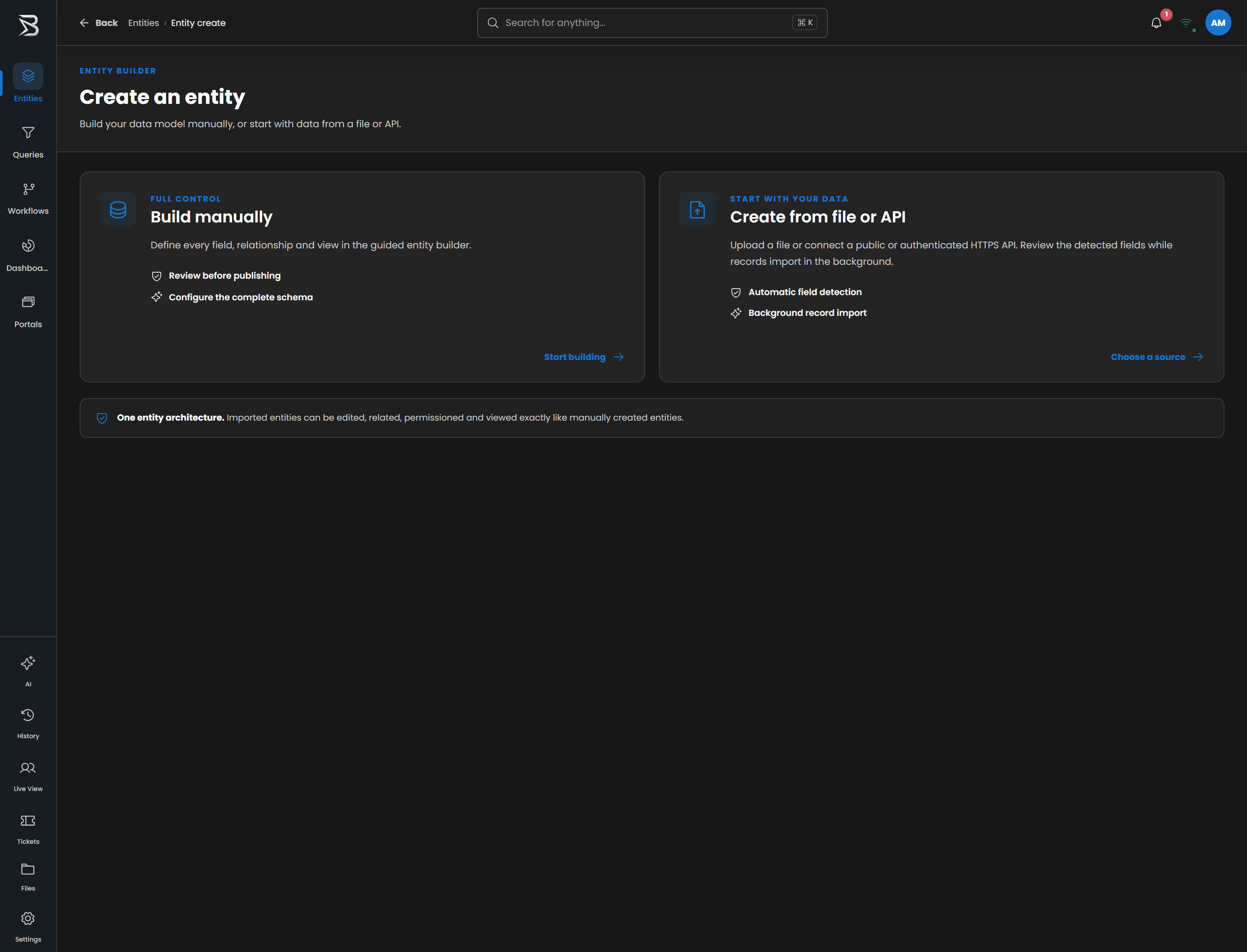 Bytops · Opprett: Bygg selv, importer en fil eller bruk API