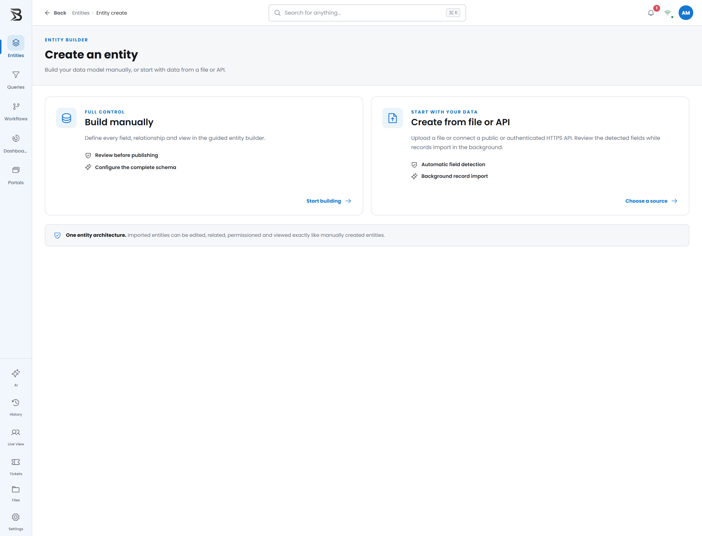 Bytops · Opprett: Bygg selv, importer en fil eller bruk API