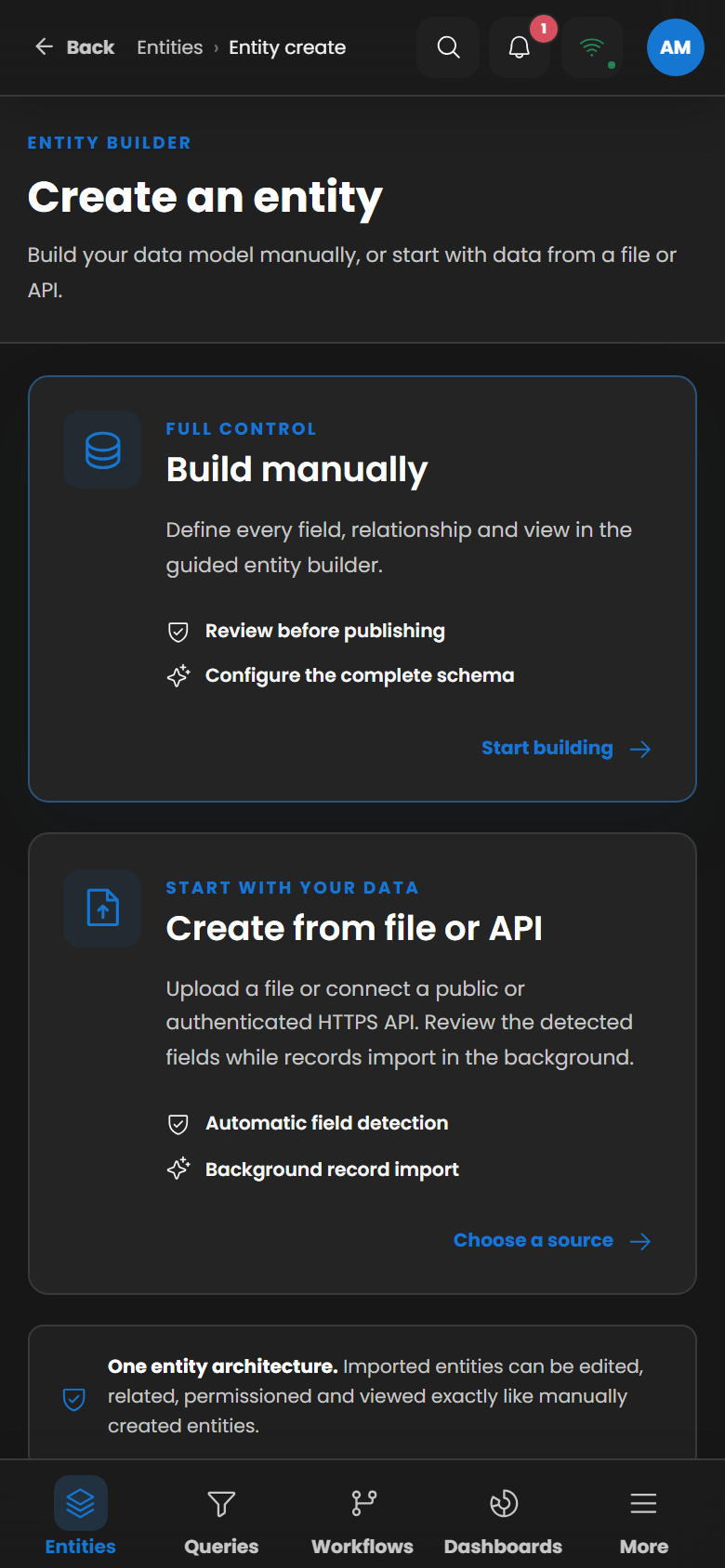 Bytops · Opprett: Bygg selv, importer en fil eller bruk API