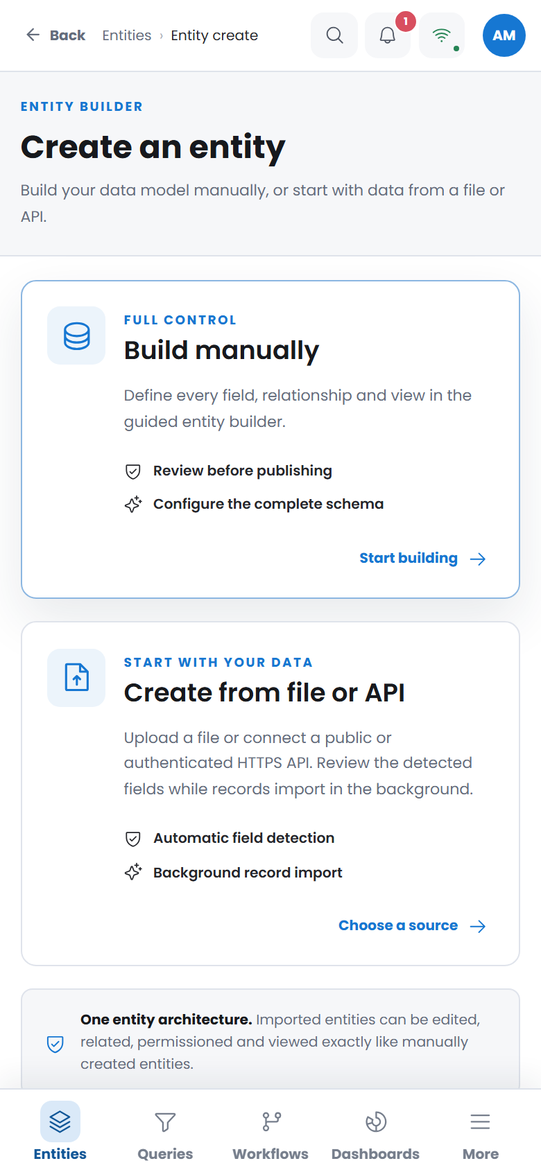 Bytops · Opprett: Bygg selv, importer en fil eller bruk API